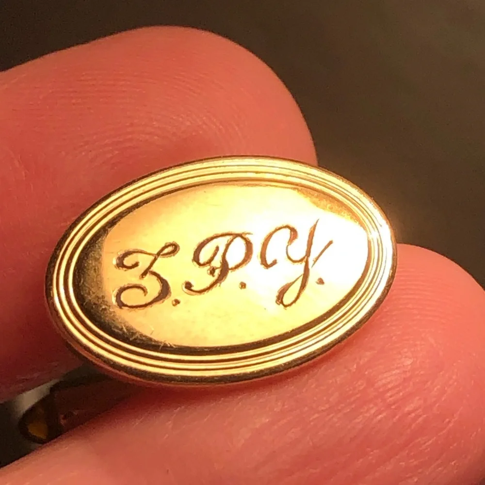 Antique Krementz engraved gold oval amber accent cuff links